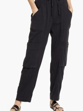 Free People Feelin Good Utility Pull On Pant Size XS TP Black Linen Blend EUC